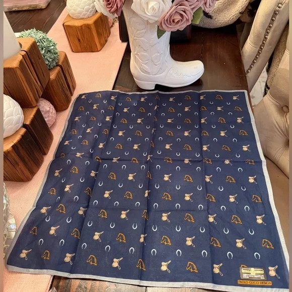 Vintage PAOLO GUCCI Blue Cotton Scarf - Picture 5 of 8